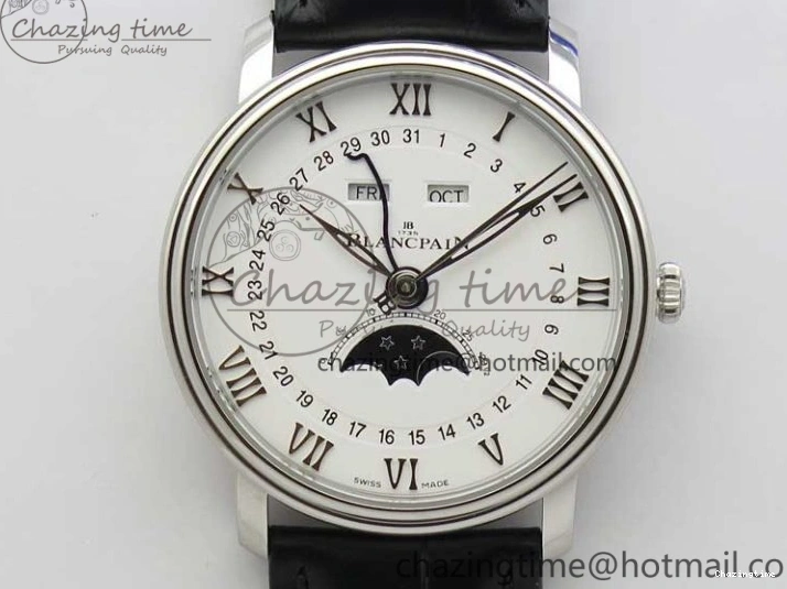 0311 MultiPurpose Villeret 6654 SS Complicated Function OMF 1:1 Best Edition White Dial on Black Leather Strap A6654 V 7901